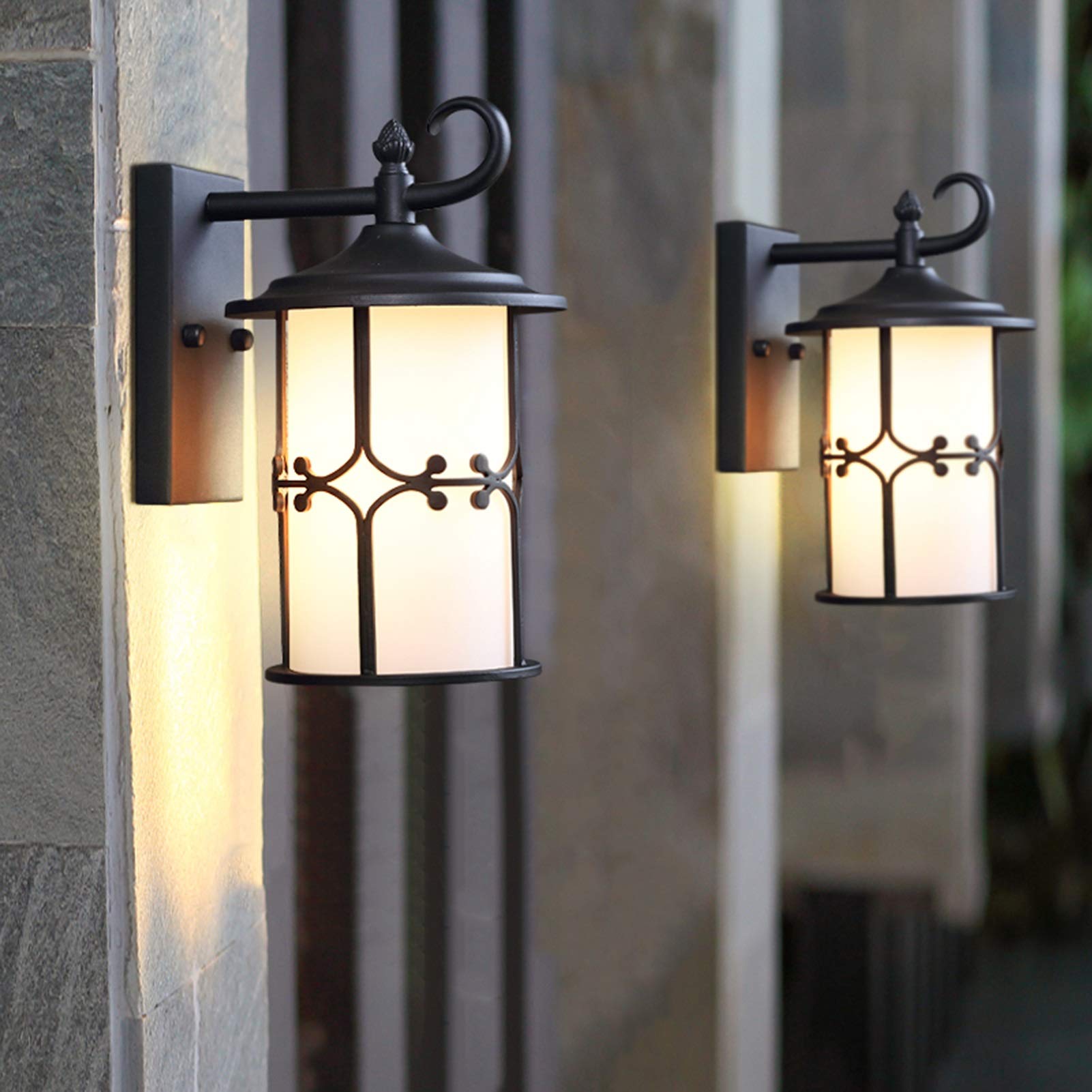 GWJKG Lampe Murale Exterior Black And Gold Brass Outdoor Lamp Light Lights Fullf Wall Sconec con Schermo in Vetro a Coste Trasparente, Lampadina Incluse Appassionati estérieurs
