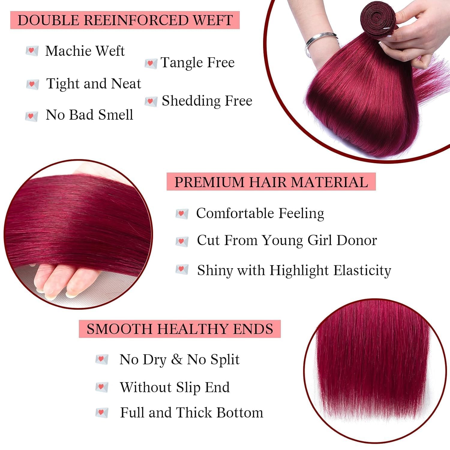 99J Straight Human Hair Bundles With Closure 10A Brazilian Raw Burgundy Human Hair Bundles With 4x4 Lace Closure 20 22 24+20 Free Part Wine Red Bundles with Closure