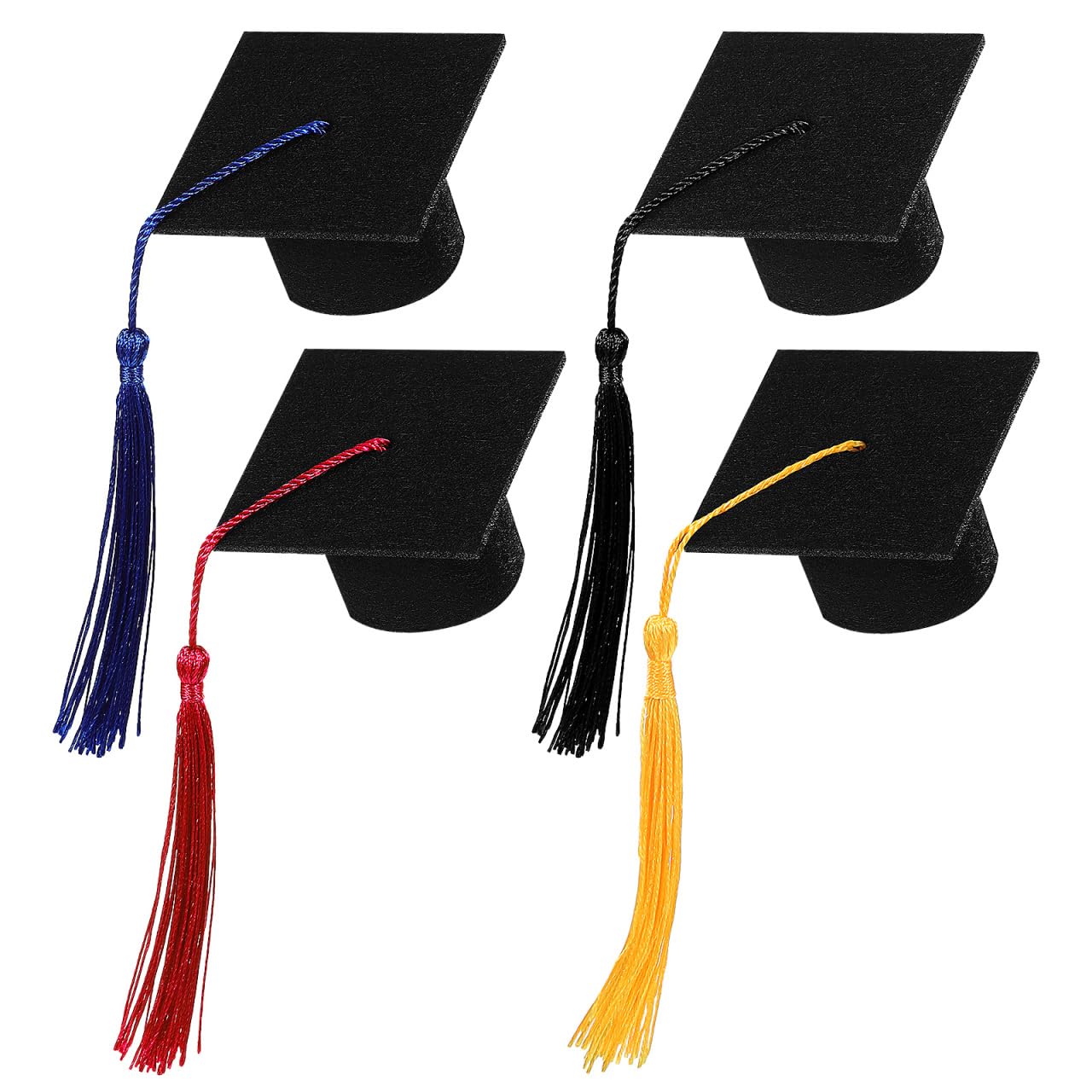 Alipis Mini Graduation Cap Bottle Toppers, 4 Pcs Felt Hat Decorations with Tassels, for Ceremony Party, Cupcakes and Party Favours, Reusable Mini Caps in Vibrant Colours