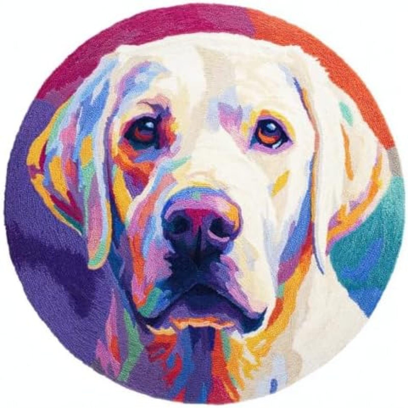 Xdeghuangss Multicoloured Latch Hook Rug Kit White Labrador Retriever Cute Portrait Round Rug 52X52cm