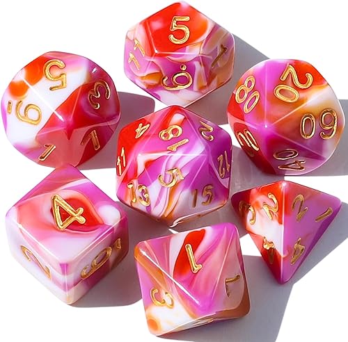 Miniatura 97 de CiaraQ DND - Juego de dados poliédricos para juegos de rol de Dungeons and Dragons RPG MTG, con 1 bolsa de dados (rosa + amarillo) Rosa +