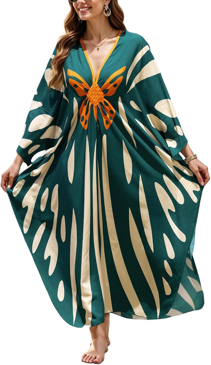 KECVOT Women's Plus Size Kaftan Dress - Batwing Sleeve Long Beach Cover Up Maxi Dress Swimsuit Cover Loungewear