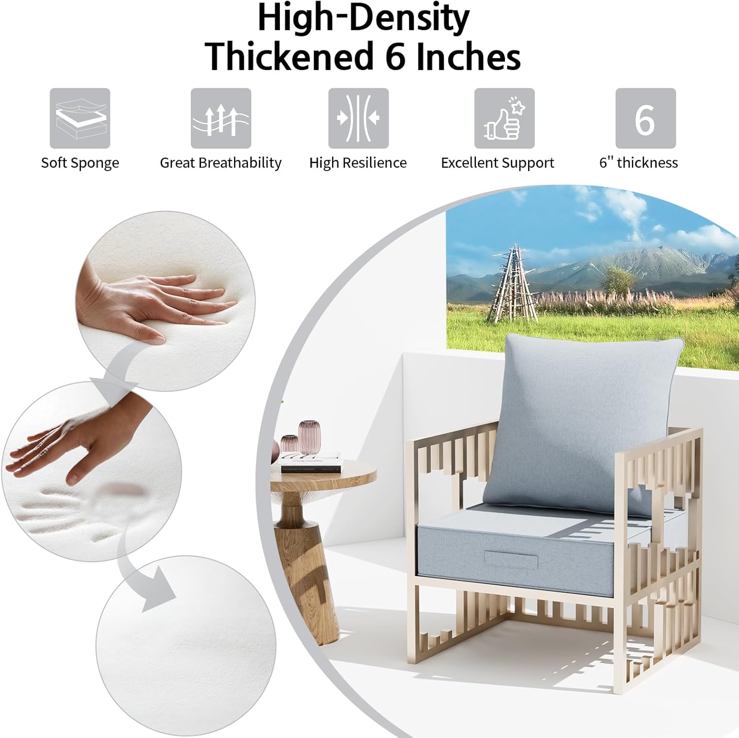 Outdoor Water-Resistant Olefin Deep Seat Cushion Set, 2PCS Weather and Fade Resistant 24''x 24''x 6'' Patio Furniture Seat Cushion, Thickened Sofa Chair Pad for Lawn, Garden, Light Gray