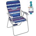 WEJOY Folding Beach Chair for Adults, Lightweight Beach Chair with Shoulder Straps, High Back Camping Chairs with Hard Armrest, Supports 300lbs for Outdoor Lawn Concert (Red Blue)