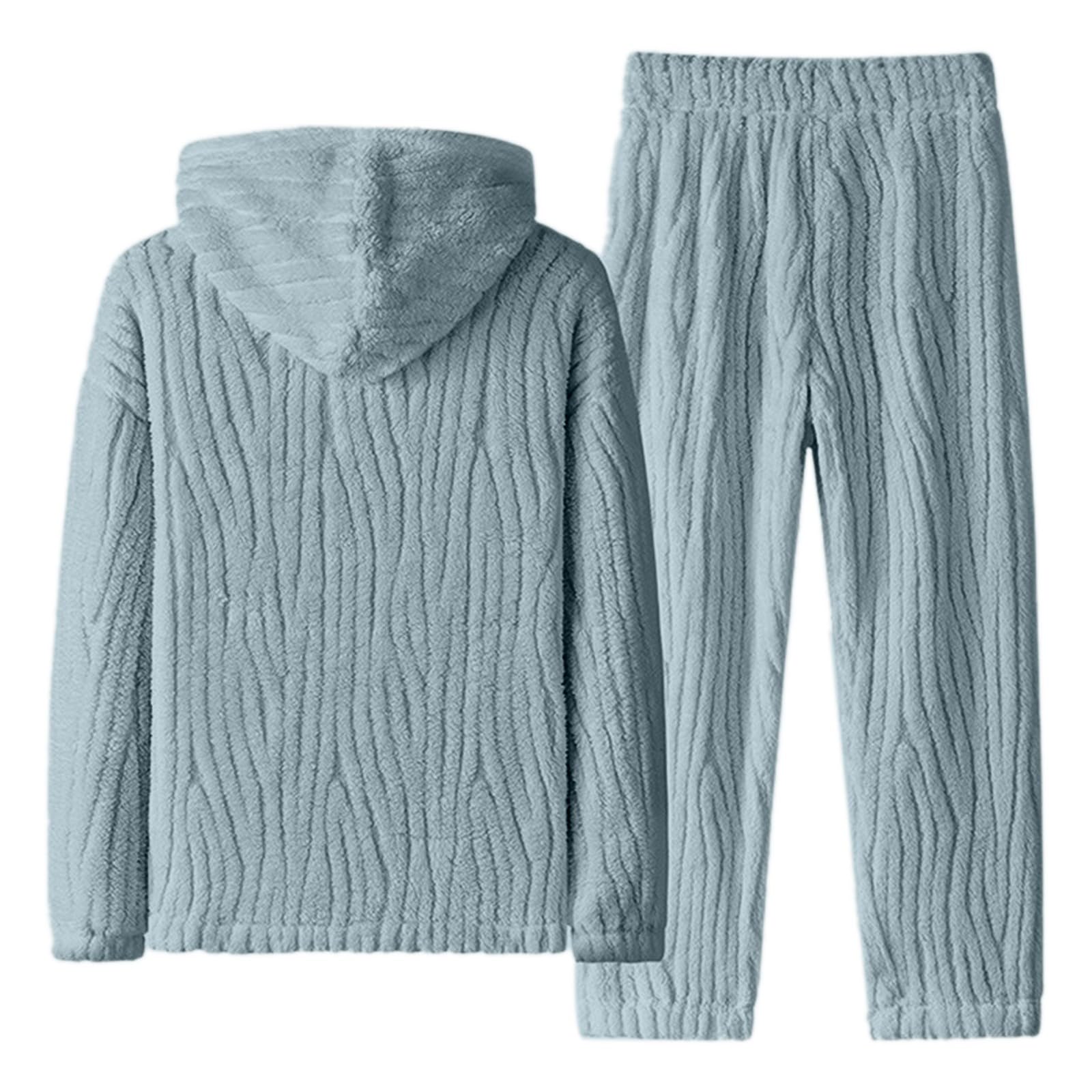 Pijama de franela para hombre, juego de pijama largo de algodón para hombre, ropa de dormir de dos piezas, pantalones largos elásticos y cordón