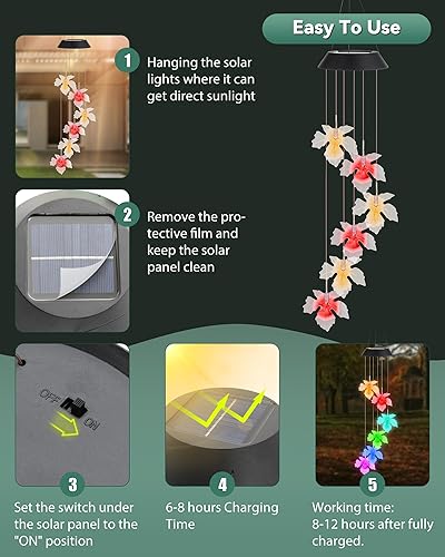 Miniatura 8 de Campanillas de viento solares para exteriores, campanillas de viento de hoja de arce que cambian de color, regalos de cumpleaños para mujeres, mamá,