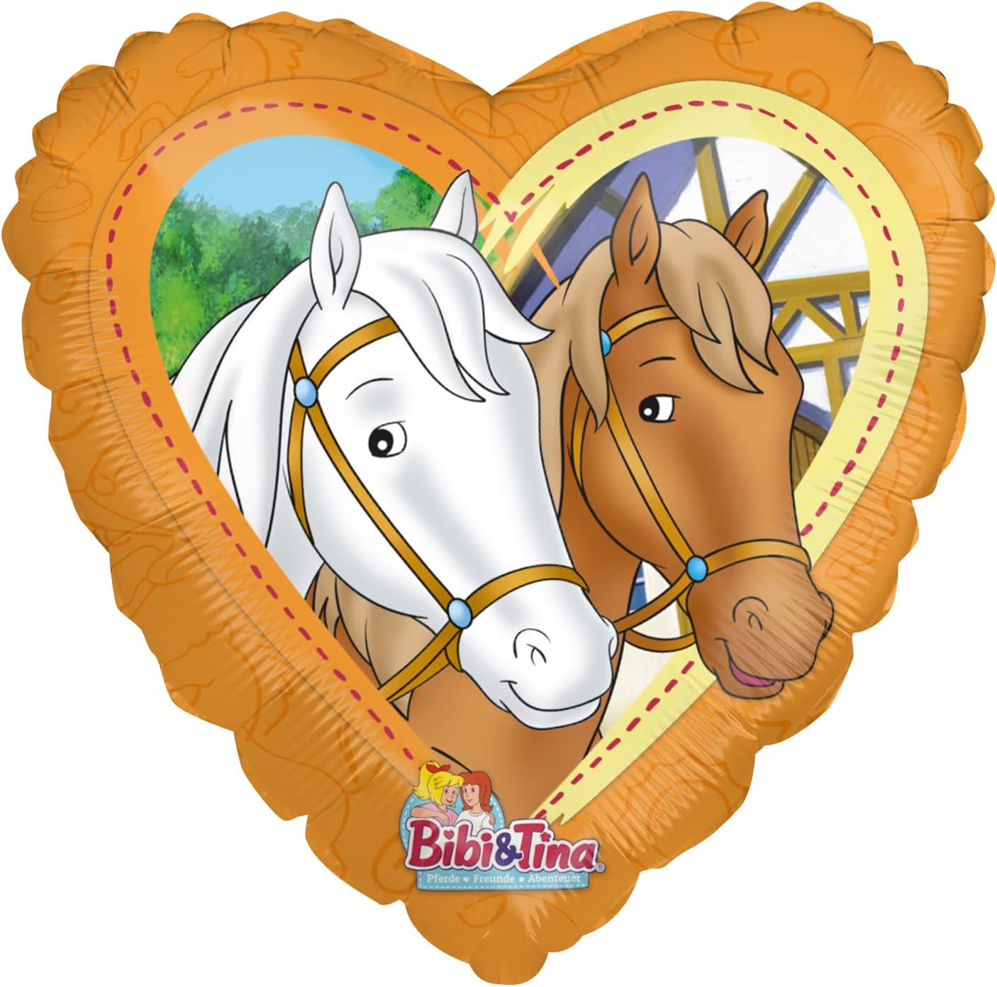 Party FactoryAmadeus & Sabrina, Bibi & Tina Foil Balloon Heart, Orange, Diameter 45 cm, Helium Balloon Horse Friends, Children's Birthday Party