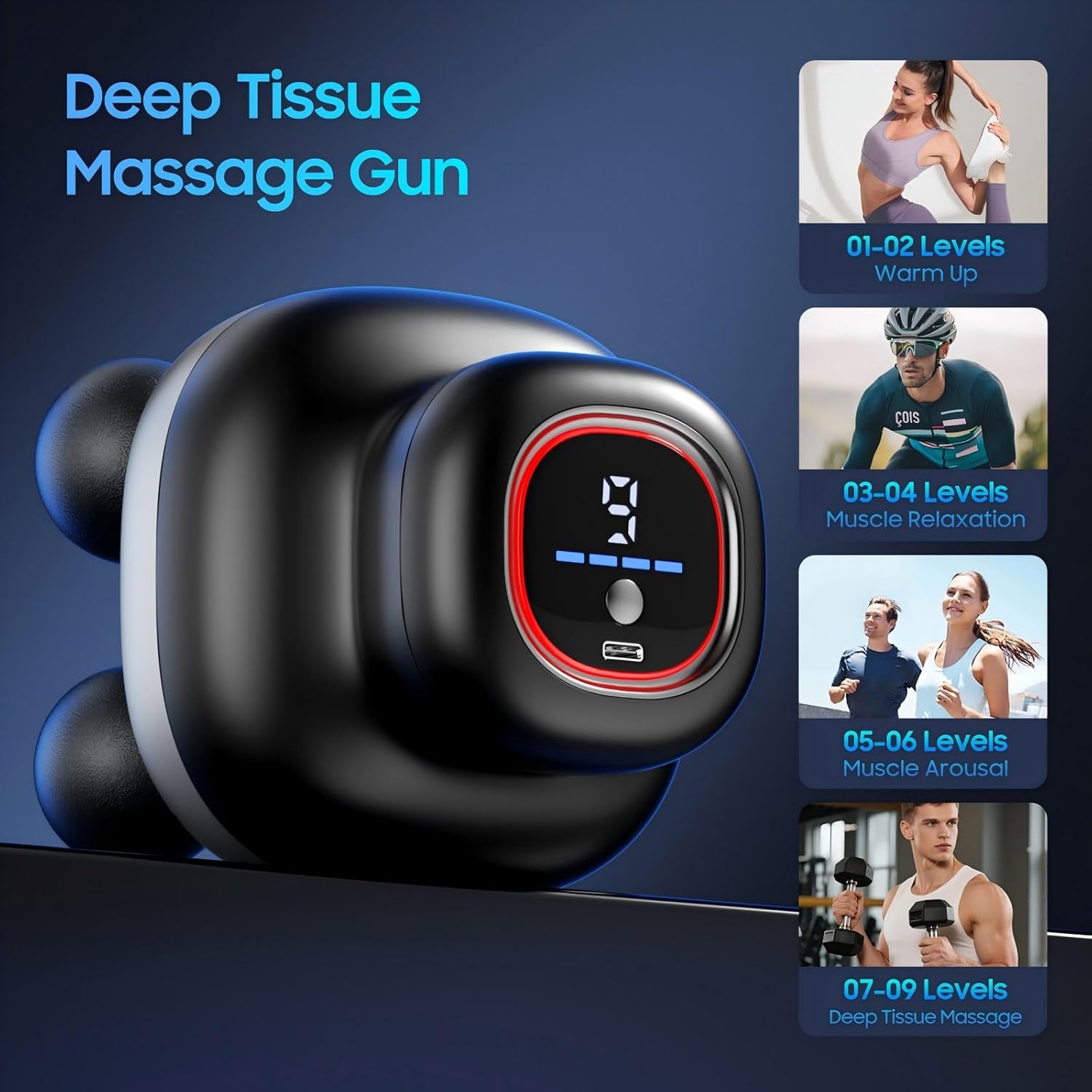 Massage Gun – Electric Body Massager with 4 Heads, Handheld Percussion Muscle Massager, Deep Tissue Back Massager for Muscle Relaxation, Powerful Full Body Electric Massager Tool for Men and Women - Image 2