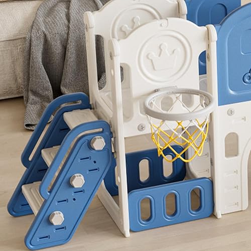 Miniatura 6 de Juego para exteriores 11 en 1 con tobogán y columpio, parque infantil interior para niños, con aro de baloncesto, pasillo extralargo, tobogán para