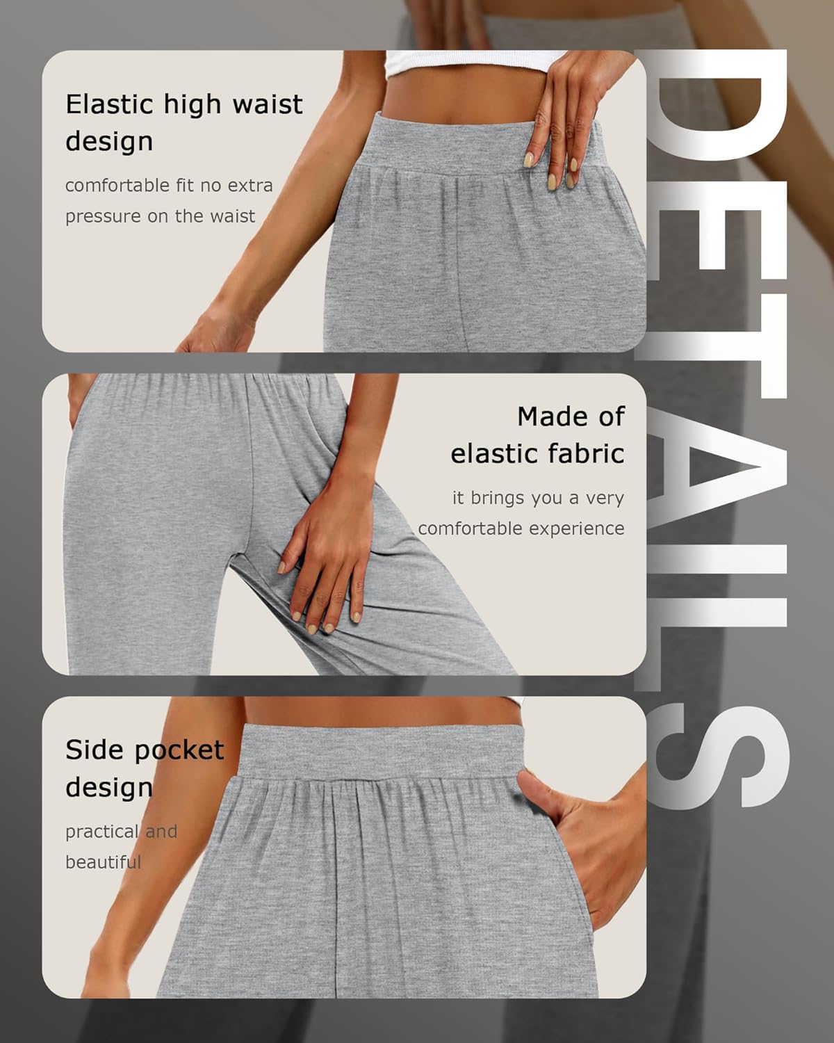 Huukeay 3 Pack Women's Lounge Pants, Cozy Wide Leg Lounge Slacks with Pockets Loose Flowy Yoga Sweatpant Workout Comfy Jogger - Image 4