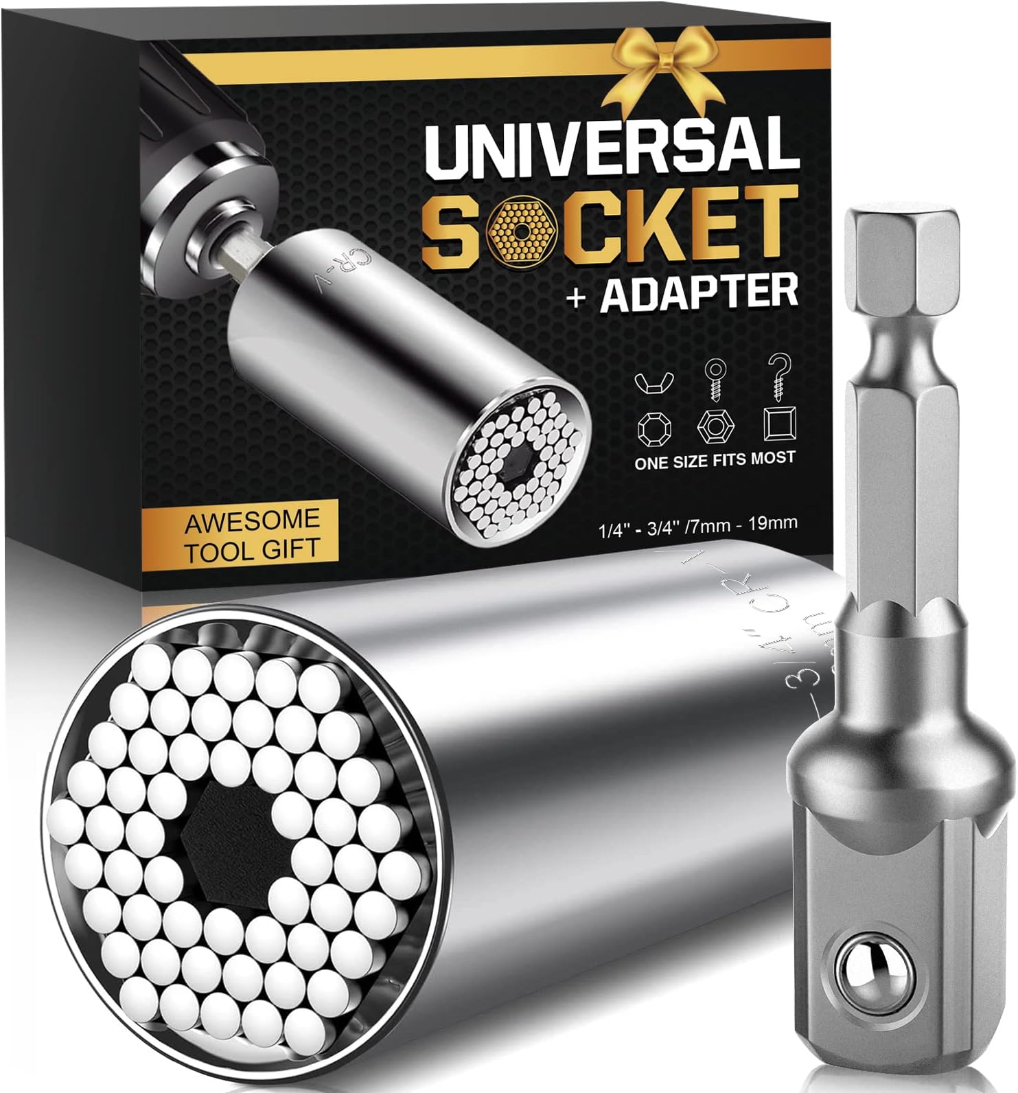 Super Universal Socket Tools, Gifts for Men Stocking Stuffers for Adults Men Socket Set with Power Drill Adapter(7-19 MM) Birthday Gifts for Boyfriend Dad Husband Handyman, Cool Gadgets