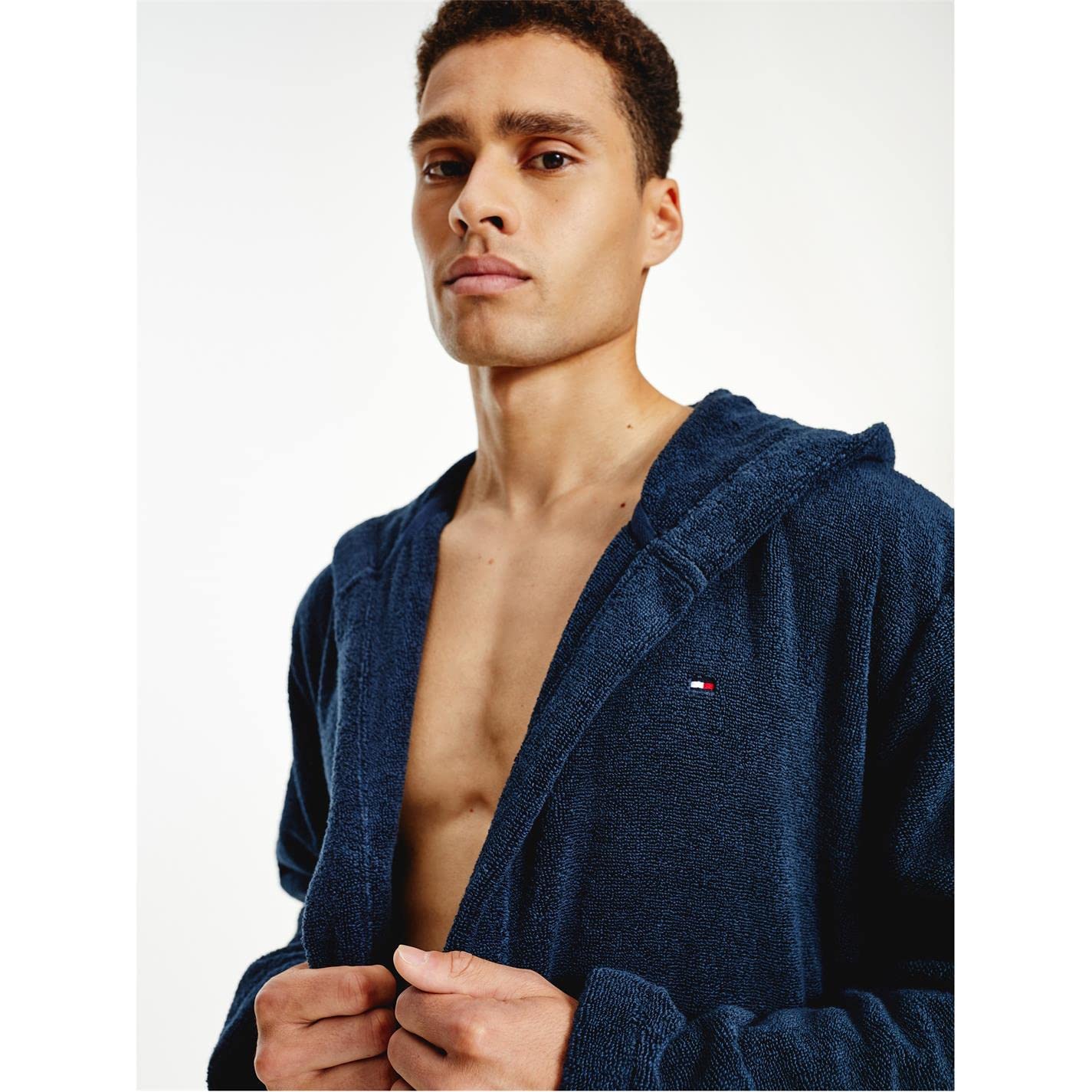 Tommy Hilfiger Mężczyźni Icon Hooded Szlafrok Kąpielowy, Granatowy, M