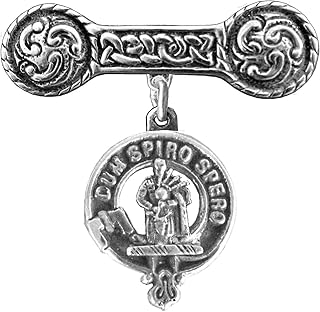 MacLennan Clan Crest Iona Bar Brooch - Sterling Silver