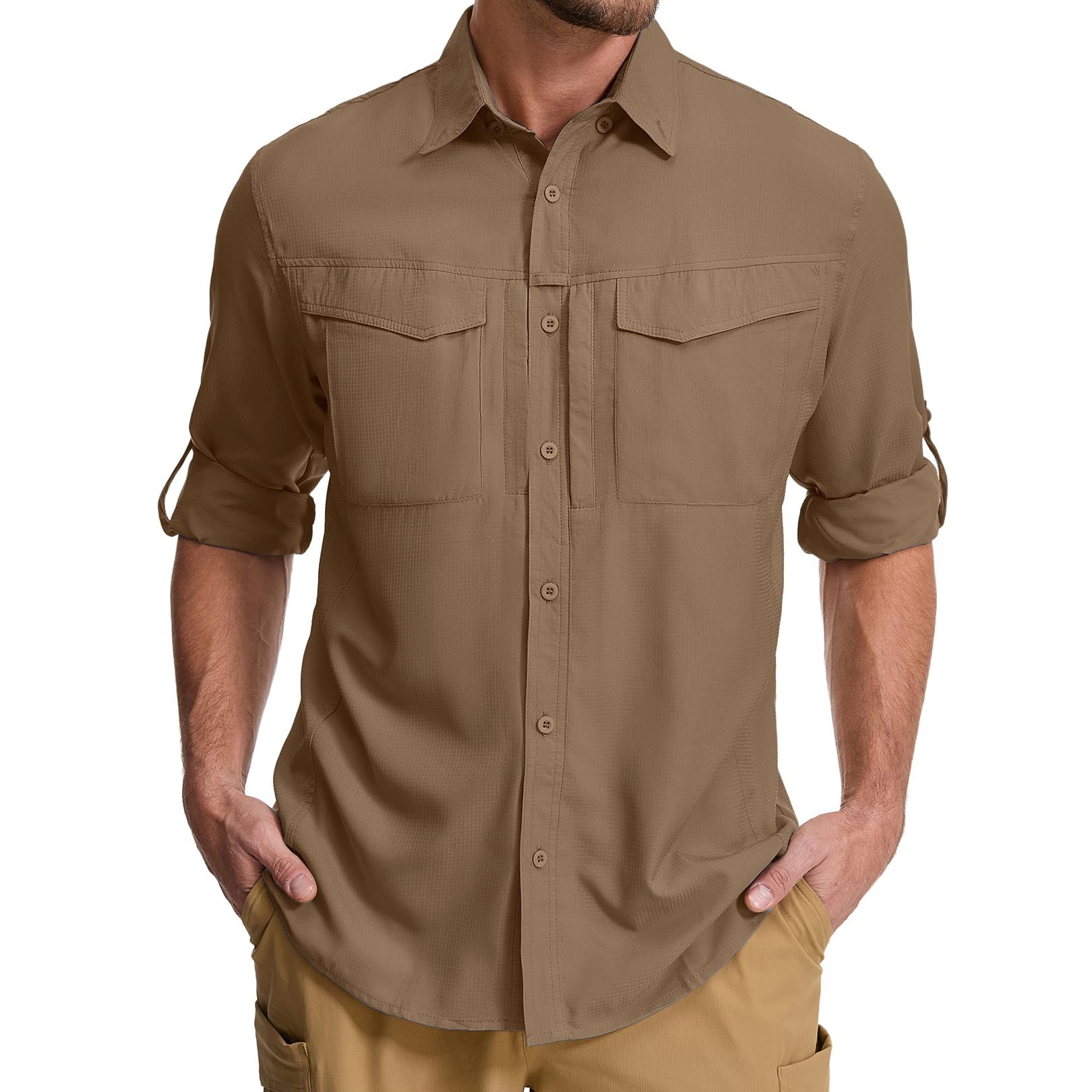 Asfixiado Hemd Herren Safari UPF50+ UV Schutz Langarm Wanderhemd Herren Funktionshemd Outdoorhemd Atmungsaktiv Schnelltrocknend Hemd