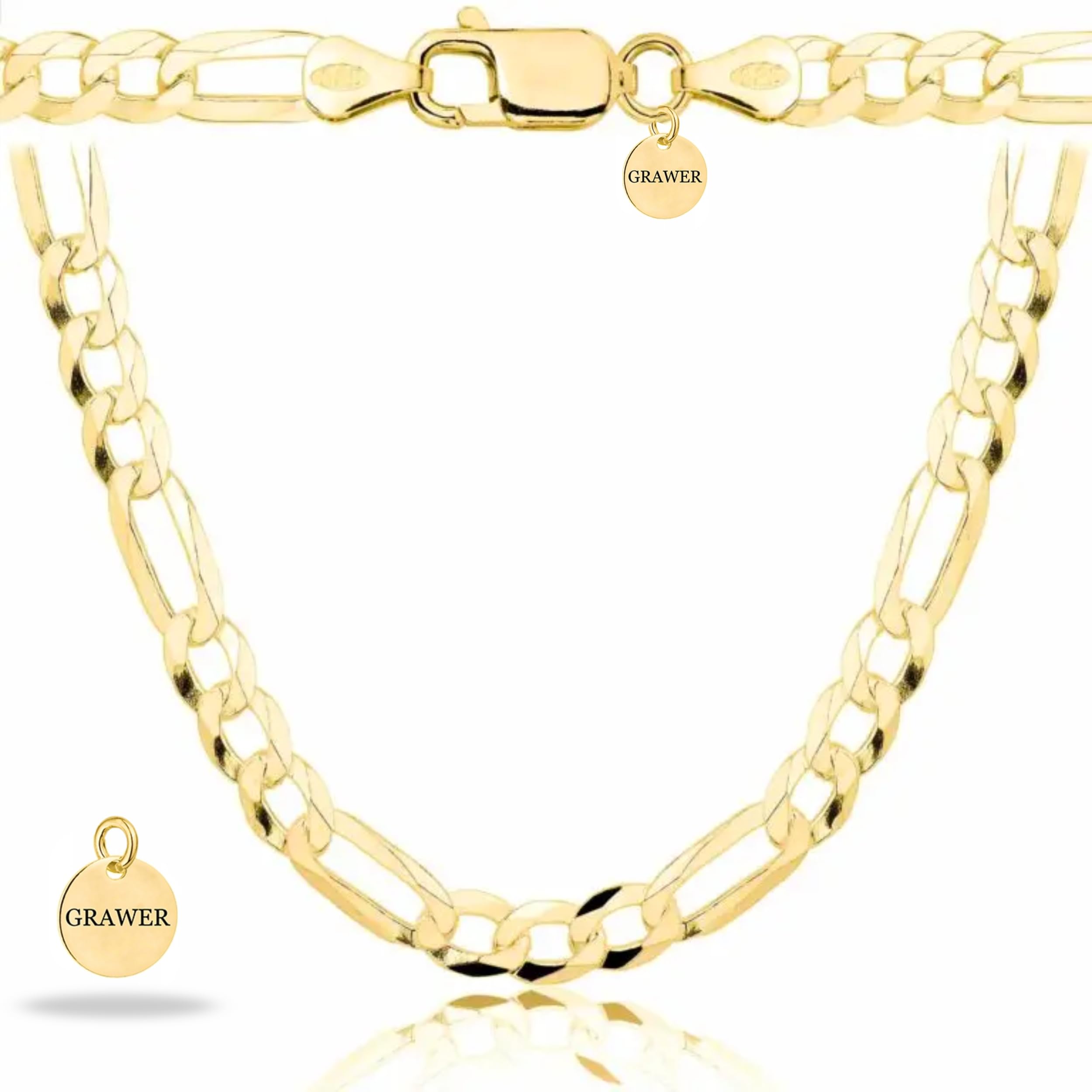 ZELYA Cadena dorada para hombre FIGARO de plata 925/585 chapada en oro, cadena clásica de 3,5 mm - 10,3 mm - unisex maciza - caja y colgante con grabado como regalo personalizado