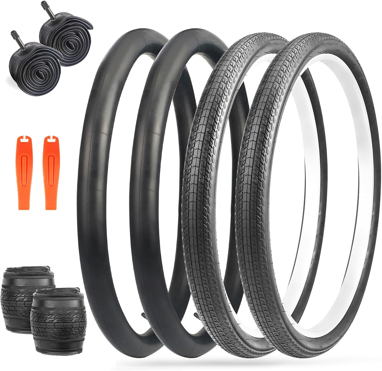 20/24/26 x 1.75 Bike Tire 1/2 Pack Moutain Folding Replacement Tires Fits Most Bikes,BMX Tires,Black - 1/2 Tire 2 Tubes/no Tubes 2 Levers
