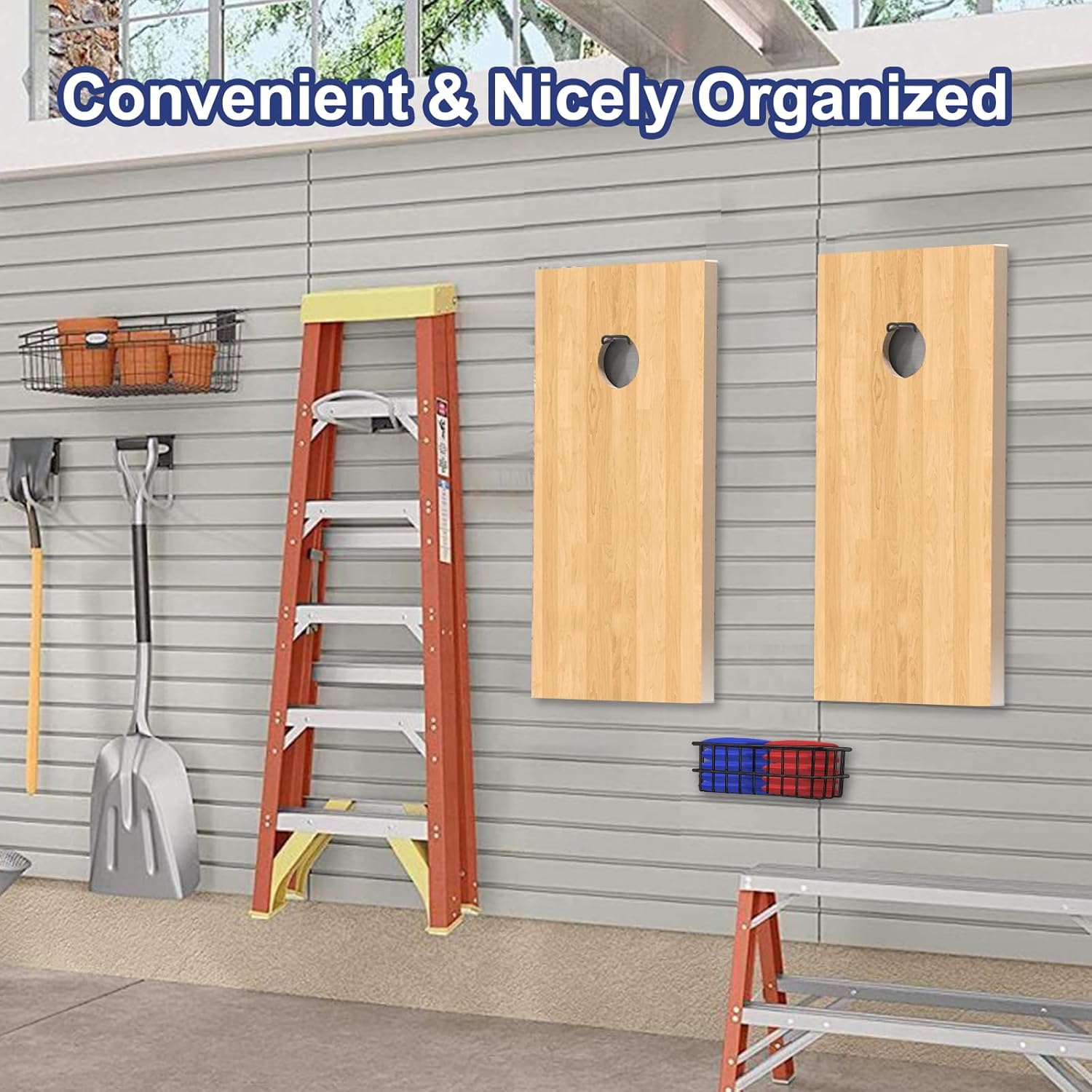 Cornhole Boards Holder Set, 2 Pack Hooks for Hanging Cornhole Board and Cornhole Sandbags, Cornhole Board Games Holder Storage, with Wall Mount&Screws, Cornhole Board Games Holder Accessories