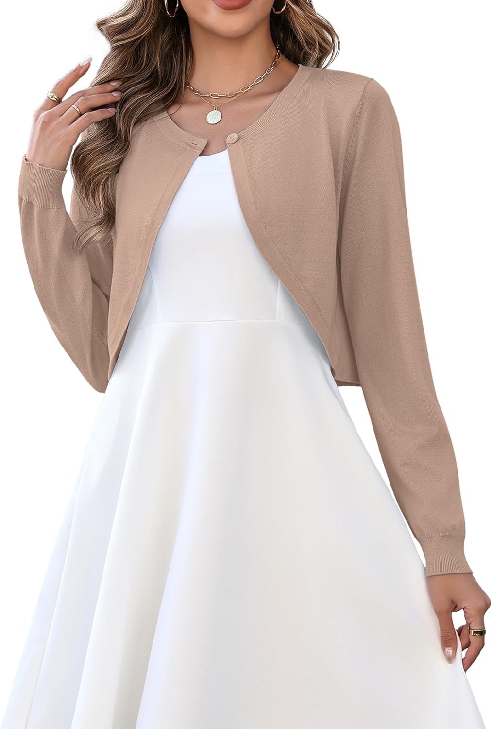 Zeagoo Cropped Cardigan Sweaters for Women Long Sleeve Knit Open Front Bolero Shrug for Dresses