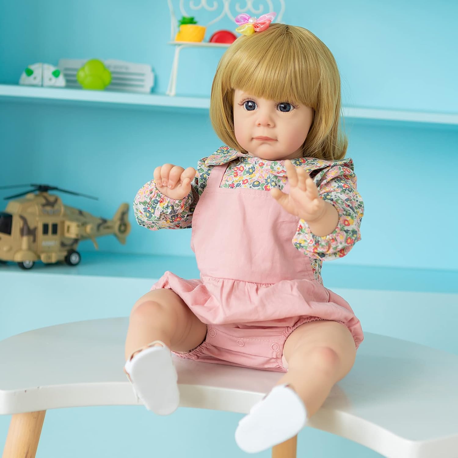 Pinky Reborn Real Life Toddler Baby Dolls Girl 24 Inch Lifelike Cute Newborn Baby Dolls with Blond Hair Soft Adorable Silicone Baby Doll Toy Best Birthday Gift Set