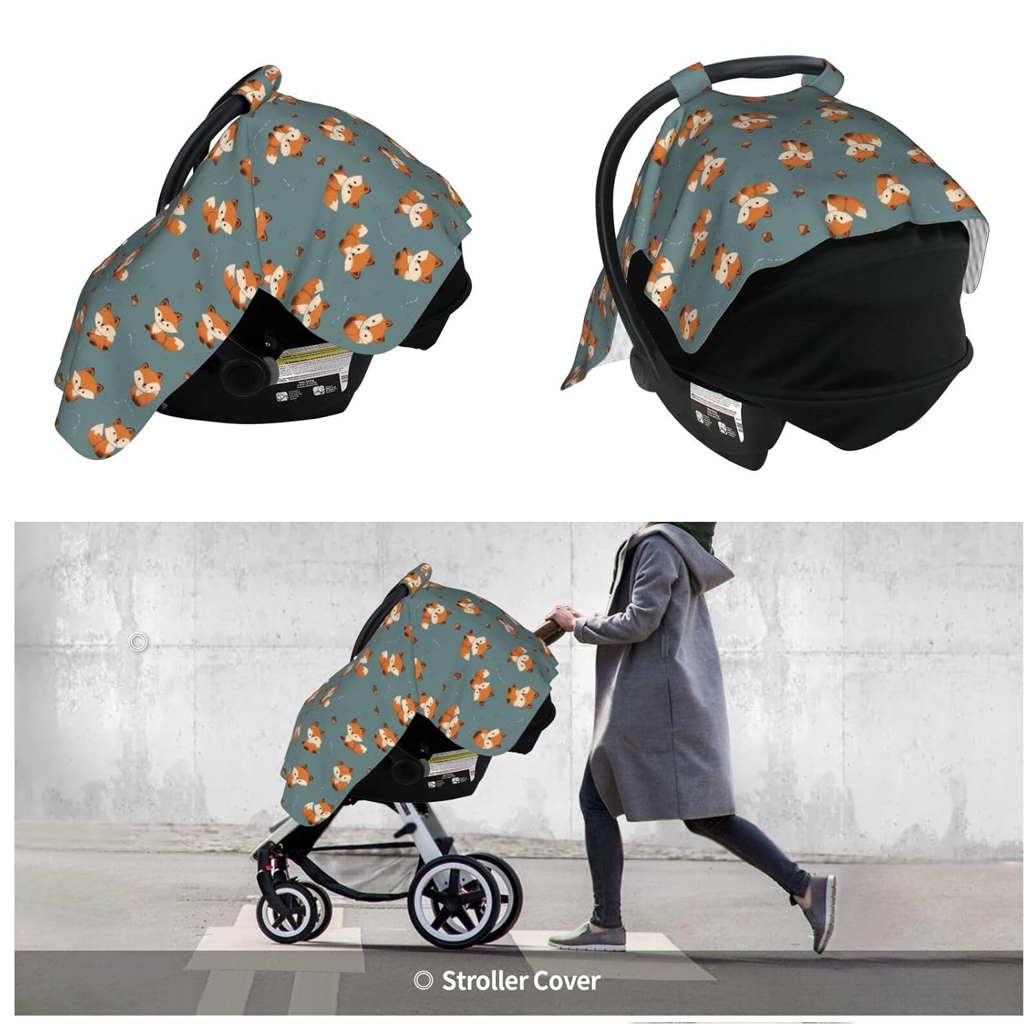 Kiuloam Cute Fox Pine Cone Baby Car Seat Canopy, Nursing Cover for Mom Breastfeeding Scarf, Infant Car Seat Cover/Multiuse Baby Stroller Covers for Babies Boys Girls