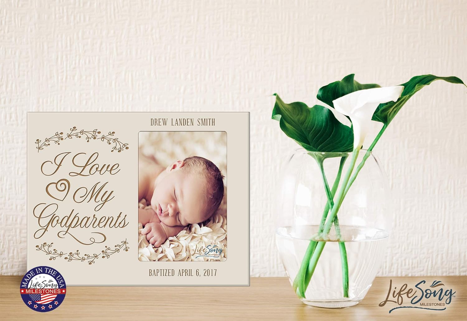 LifeSong Milestones Personalized Godparent Gifts Custom engraved Godparents gifts from Godchild I love my Godparents Baptism Confirmation Photo Frame holds 4x6 photo (Ivory)