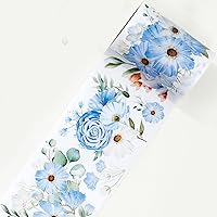 Vista 1 de WT Serene Wide Washi Tape, rollo individual, diseños originales, cinta decorativa de flores azules, cuaderno de recortes de diario, suministros