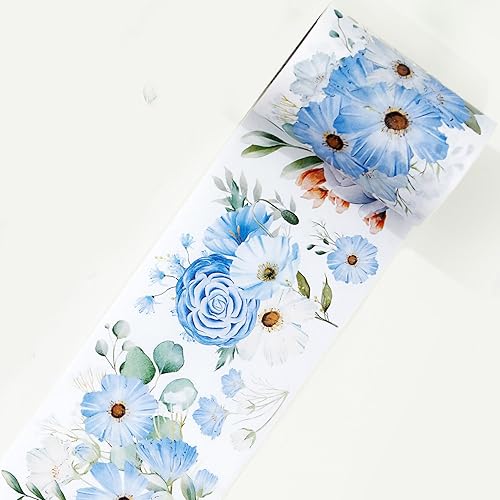 Miniatura 1 de WT Serene Wide Washi Tape, rollo individual, diseños originales, cinta decorativa de flores azules, cuaderno de recortes de diario, suministros de