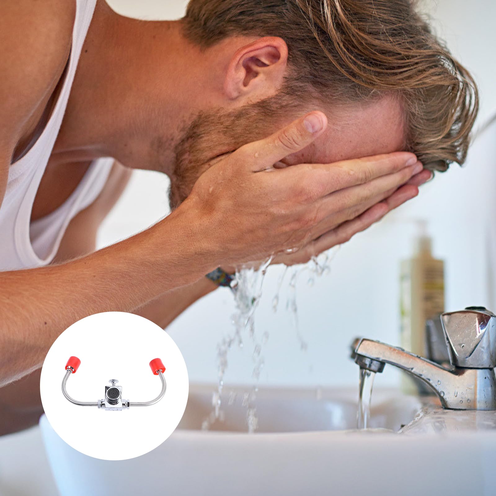 Estación Lavaojos de Emergencia con Grifo para Lavabo de Acero Inoxidable, Activación Rápida y Dirección Ajustable para Oficinas Pequeñas y Laboratorios