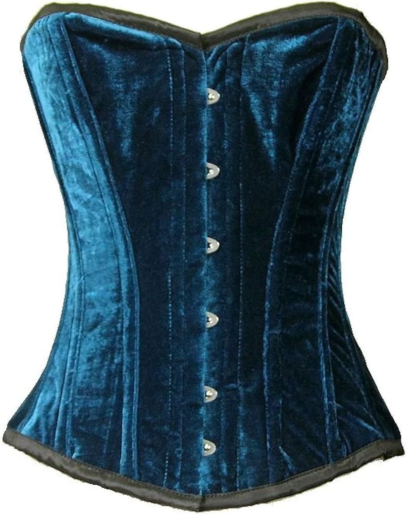 Burleska Women's Velvet Steel Boned Overbust Corset Teal Blue