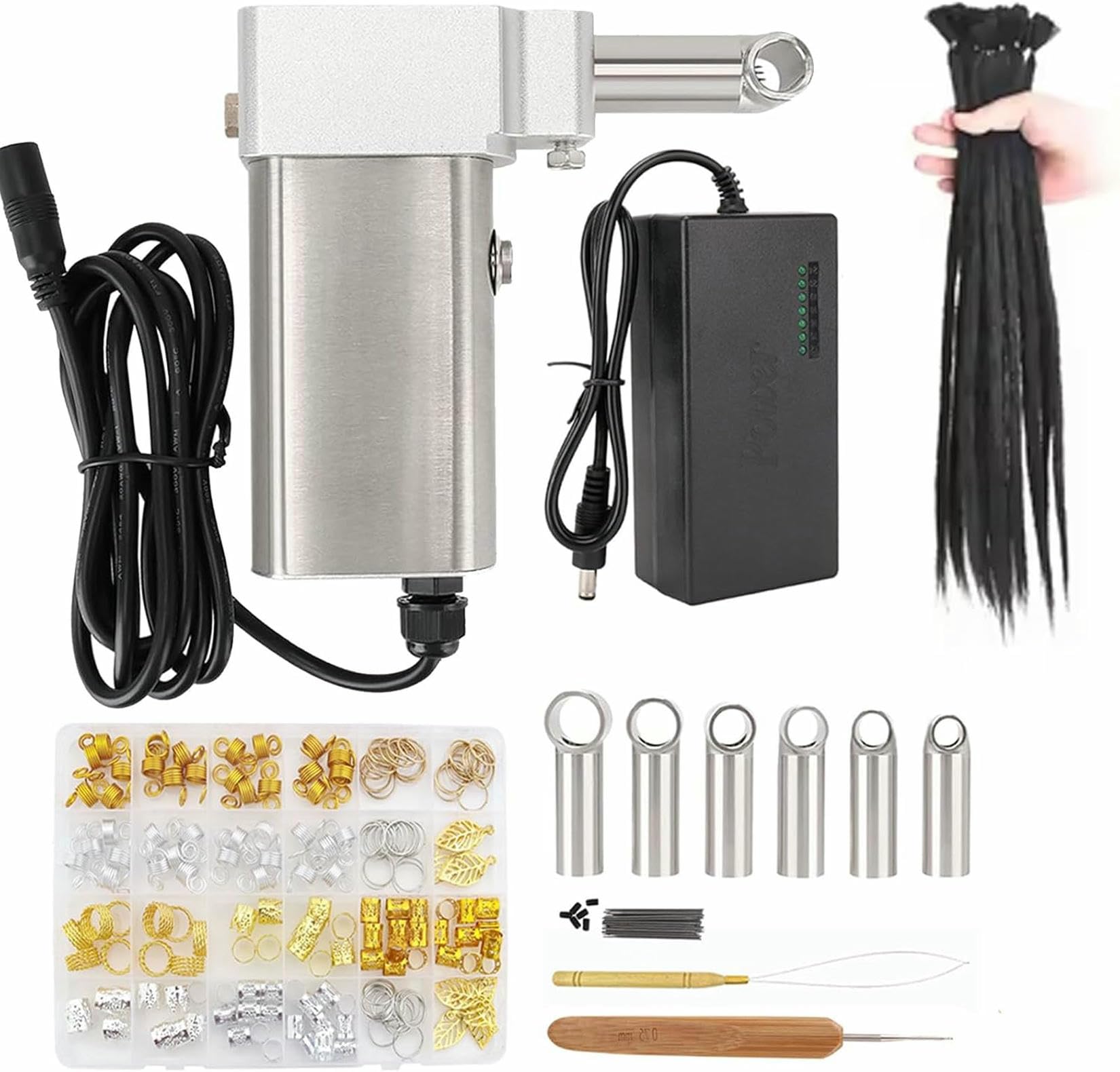 Machine à dreadlocks électrique portable avec 6 têtes de rechange