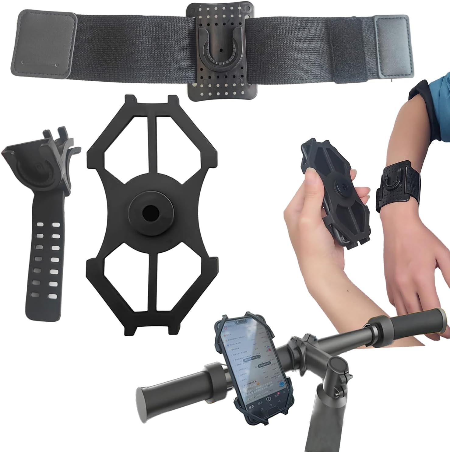 360° Rotatable Wrist Phone Armband, 2-in-1 Detachable Bike Phone Mount Holder for 4.4-7.2 Inch iPhone 15/14/13, Samsung Galaxy, Universal Cell Phone Holder for Running, Cycling, Hiking