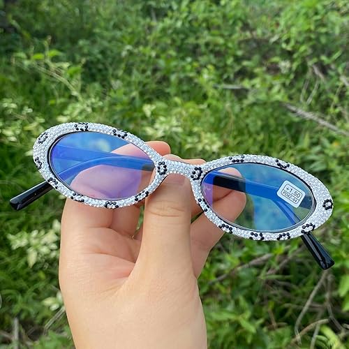 Miniatura 9 de Gafas de lectura brillantes con diamantes de imitación para mujer, retro, ovaladas, para fiesta, lupa