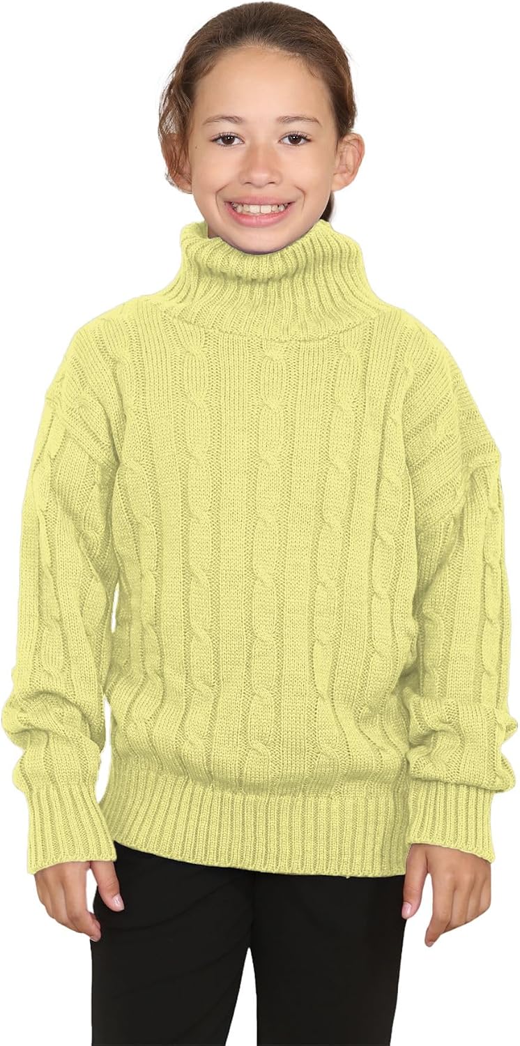 Janisramone® Kids Unisex Cable Knitted Polo Roll Neck Jumper, Boys and Girls Long Sleeve Pullover Turtle Neck Jumper