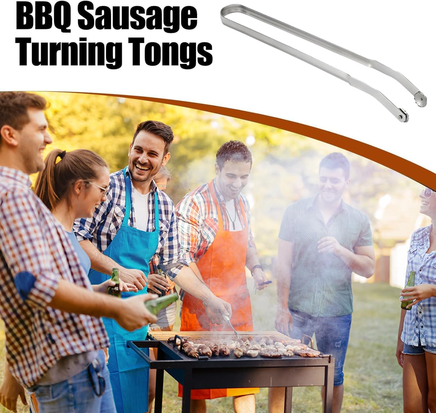 Pince à Barbecue Rotative 38 Cm - Acier Inoxydable, Molette, Manche Long, Pour Saucisses Et Grillades