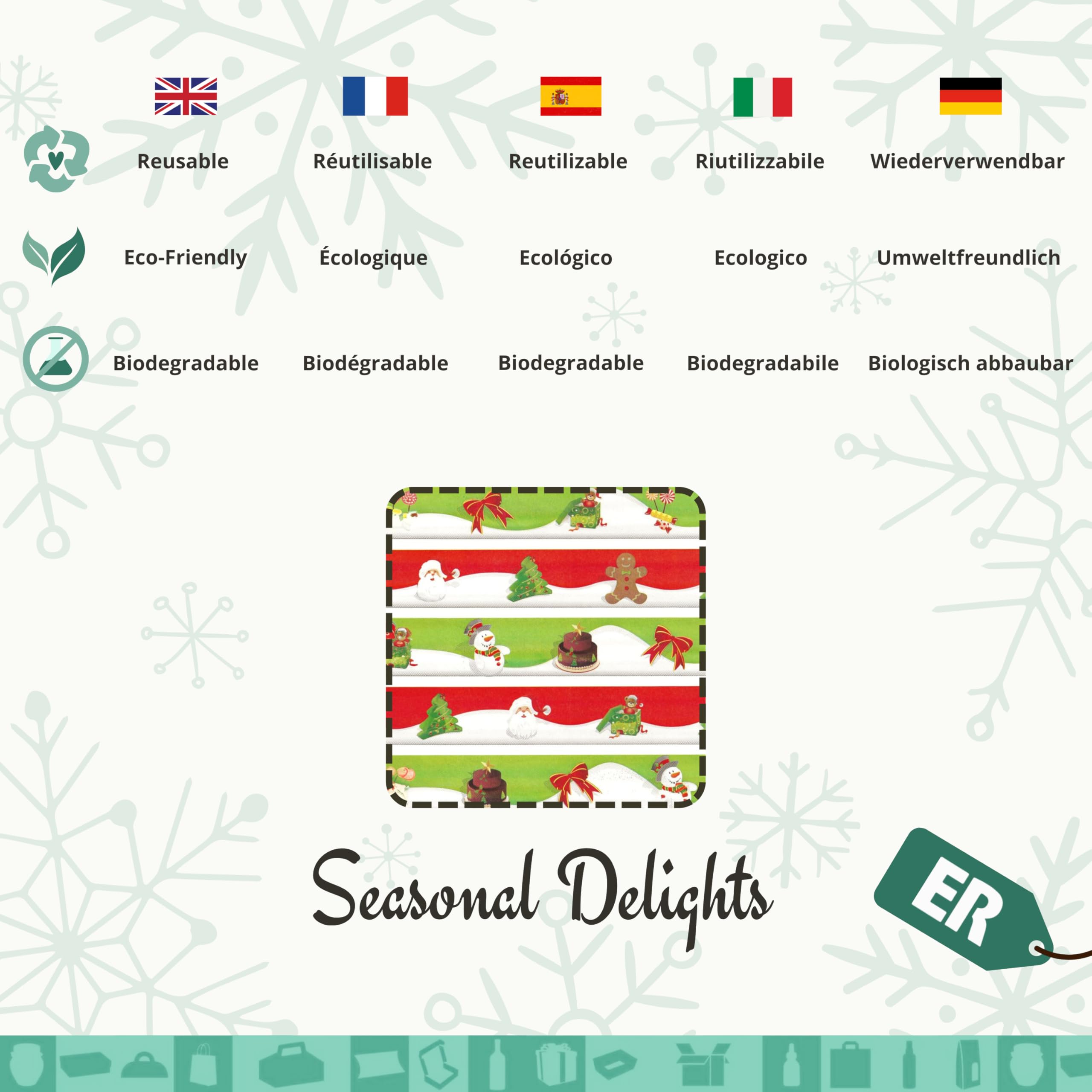 1 Rolle Weihnachts-Geschenkpapier Seasonal Delights Rot Grün 70cmx100m | Geschenkpapier für Weihnachten