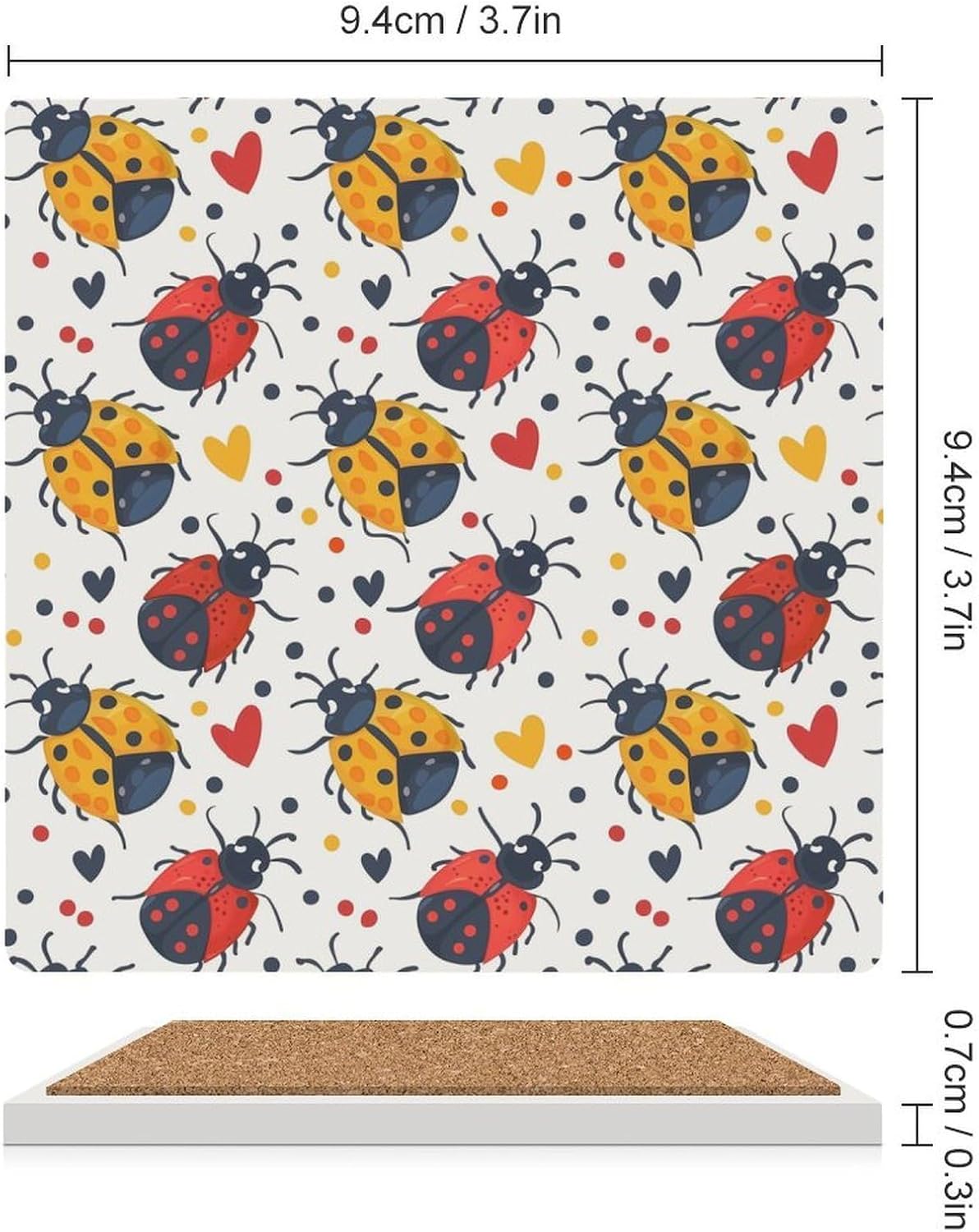 Colorful Ladybug Coaster for Drinks Square Ceramic Table Coasters Stone Mat Crafts 6PCS Home Kitchen Decor