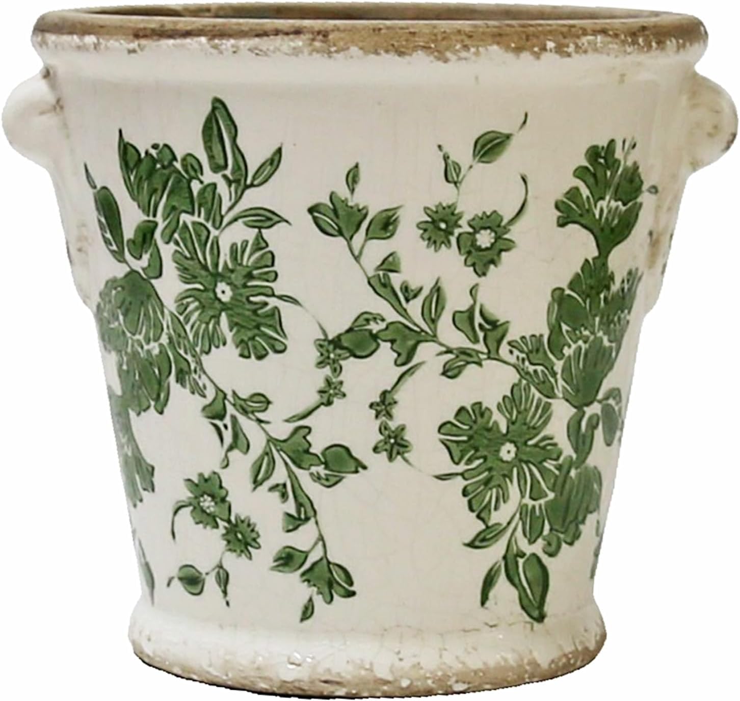 Vintage Planter Flower Pot Rustic Container with Handle Ceramic Ice Crack Plant Pot with Drainge Hole Decorative Planter for Indoor and Outdoor Tuscan Decor Vase Gardening Gift (Green)