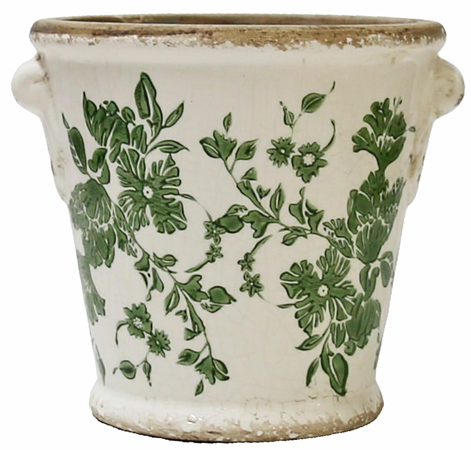 WK WENKRYGDN Vintage Planter with Two Handles and Drainage Hole (Green)
