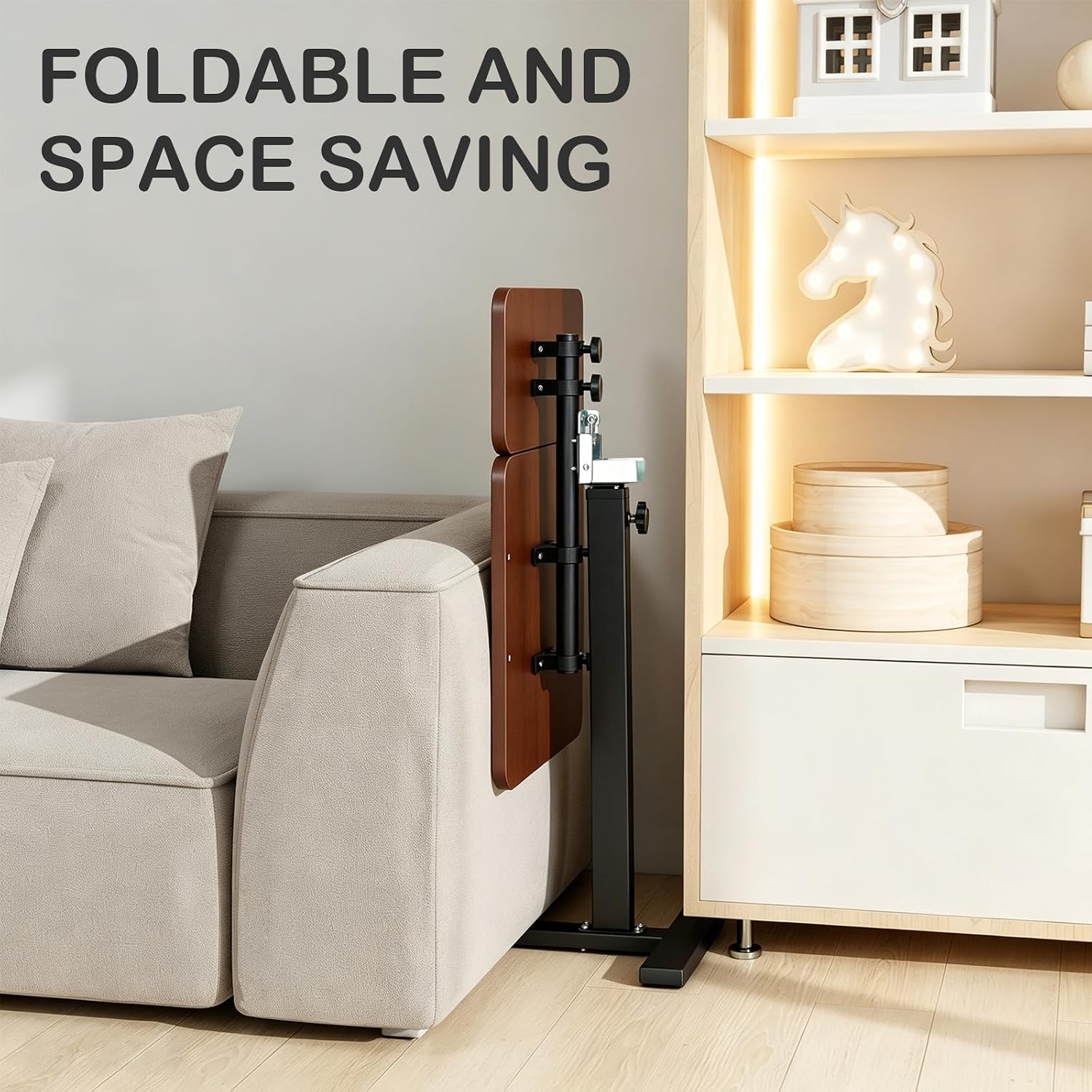 TV Tray Table with Foldable Desktop,Adjustable Height with Wheels