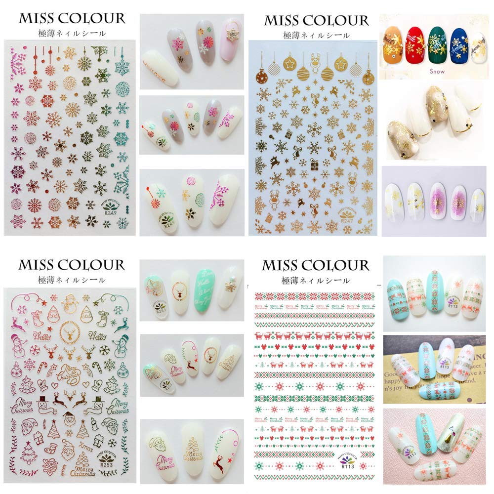 1500+ Patterns Christmas Nail Art Stickers Decals, Kalolary Self-adhesive Nail Stickers Santa Claus Snowflake Snowman Christmas Bell Tree Stick Elk for Christams Nail Decorations (12 Sheet Large Size) : Beauty & Personal Care