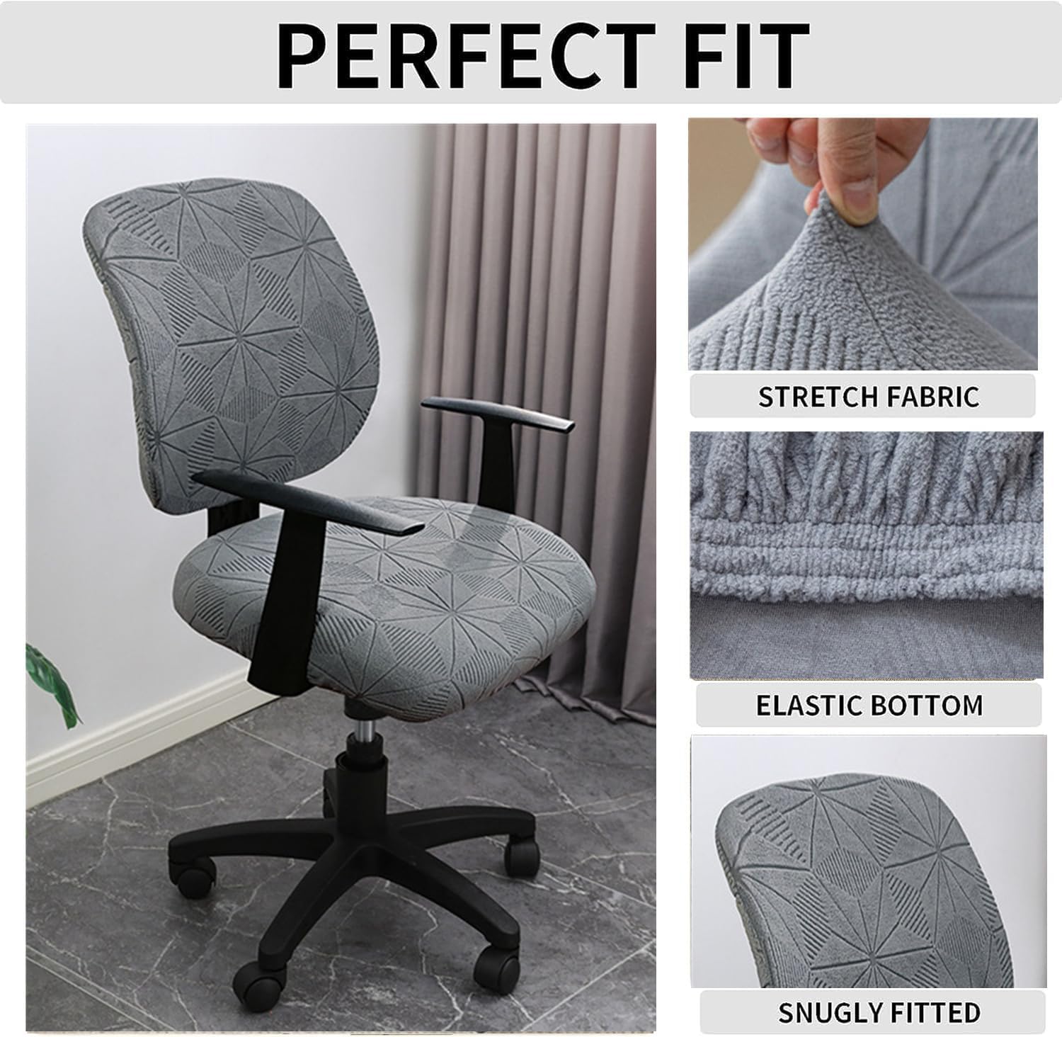 Computer Office Chair Cover Stretch Elastic Slipcover 2 Piece Stretchable Knitted Universal Computer Chair Seat Cover Furniture Protector for Office Home (A-Jacquard Khaki)
