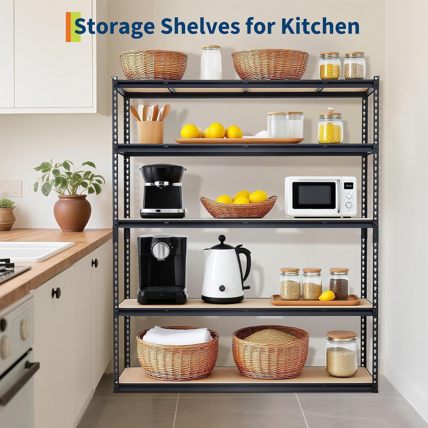 5 Tier Garage Shelving, Adjustable Heavy Duty Garage Shelves, Metal Storage Shelves Unit, 36 x 18x 72in,Loads 2000 LBSS, Steel Wire Rack Shelf Organizer for Garage, Kitchen, Laundry, Office