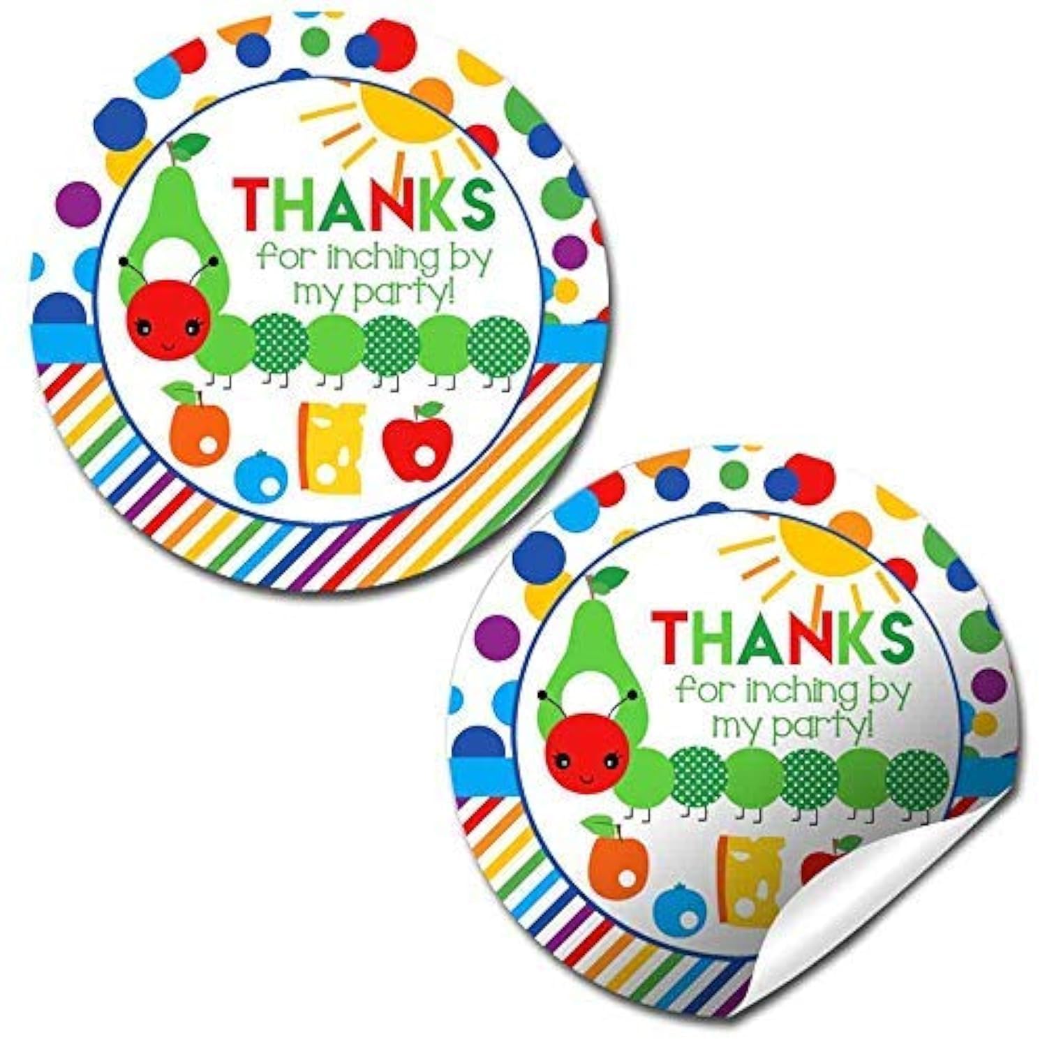 Happy Hungry Caterpillar Themed Birthday Thank You Sticker Labels for Kids, 40 2" Party Circle Stickers by AmandaCreation, Great for Party Favors,