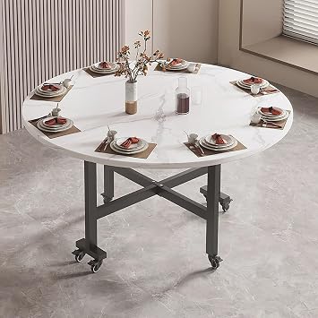 Movable Extendable Dining Table 39/47/51/55/59/63/71in Length Foldable Dining Table with 6 Wheels Round Portability Kitchen Table for Saving Spaces Extendable Table for Entryway Office71in