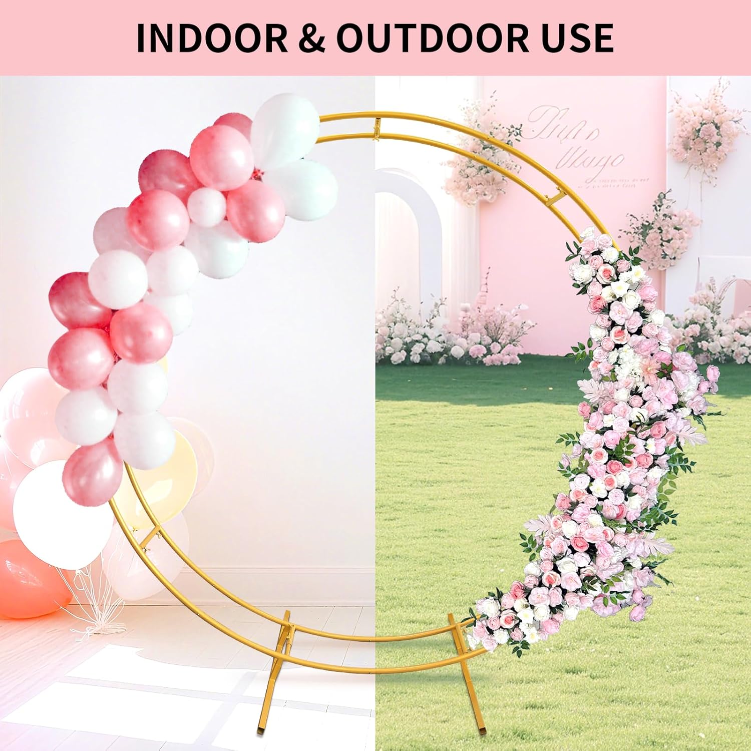 Large Double Round Gold Metal Balloon Arch kit Decoration for Wedding Birthday Party Graduation Decorations and Baby Shower Photo Background Dia in 1.8M