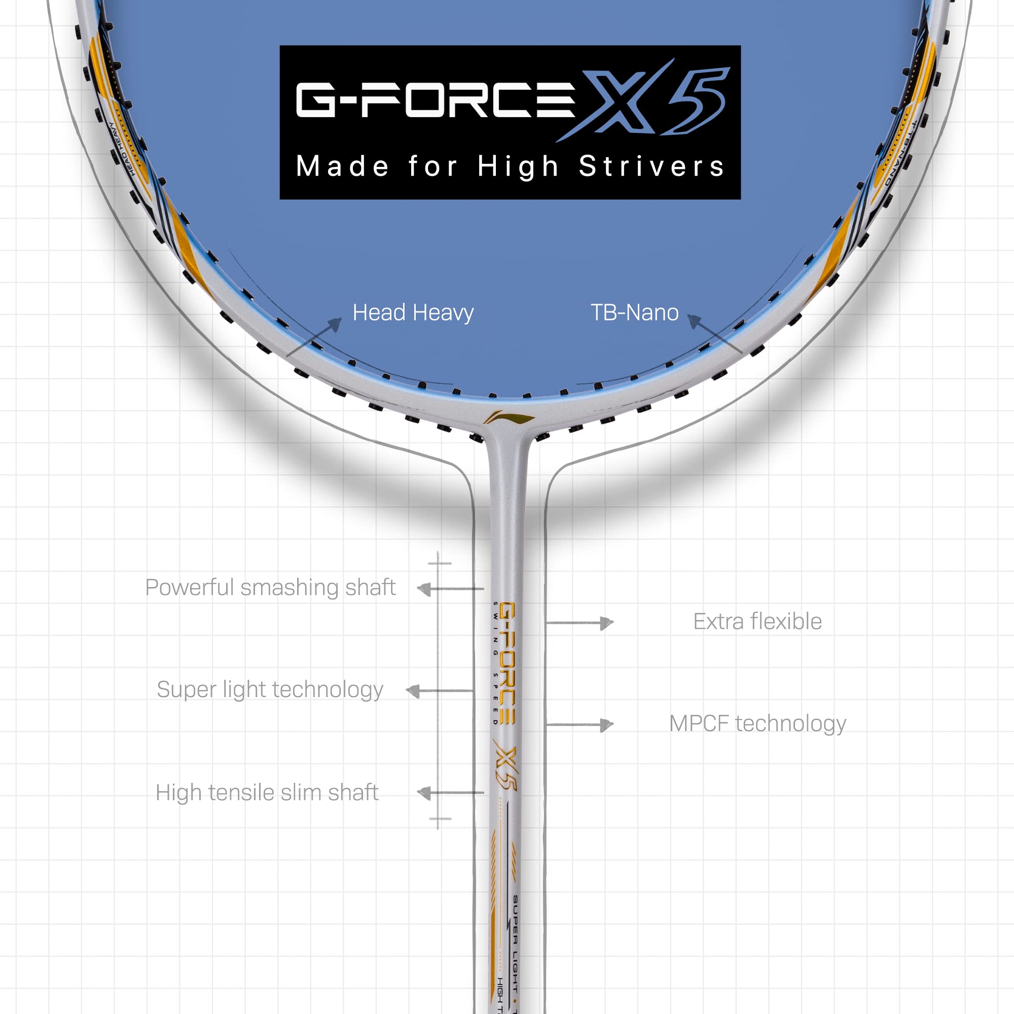 Amazon | Li-Ning G-Force X5 カーボンファイバーバドミントンラケット 