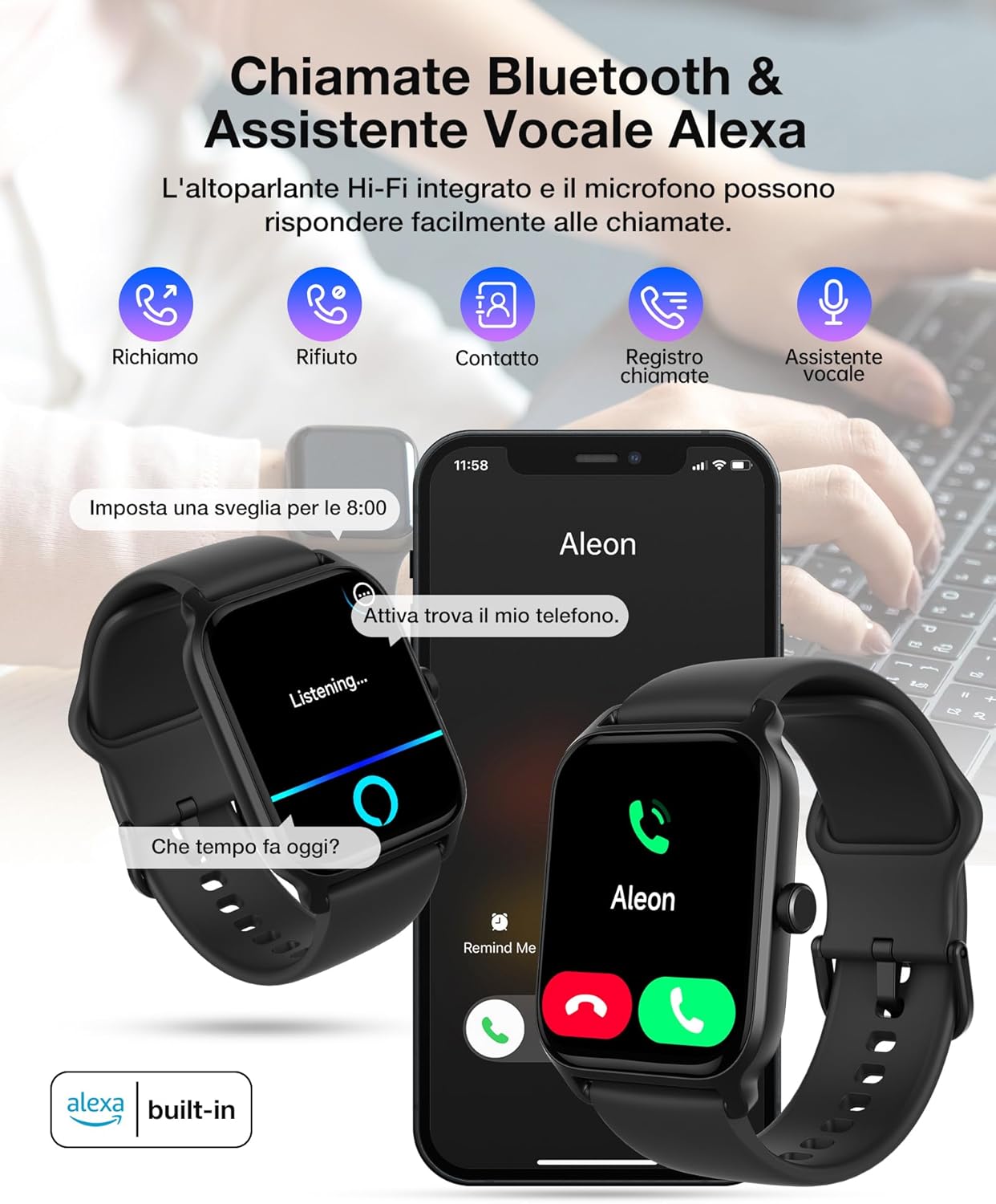 Smartwatch Uomo Donna Chiamate, Compatibile con Alexa, Schermo TFT 1.8 IP68 Impermeabile Smart Watch, Cardiofrequenzimetro da Polso 100+ modalità di Allenamento, Orologio Digitale, per Android iOS Smartwatch Uomo Donna Chiamate, Compatibile con Alexa, Schermo TFT 1.8 IP68 Impermeabile Smart Watch, Cardiofrequenzimetro da Polso 100+ modalità di Allenamento, Orologio Digitale, per Android iOS
