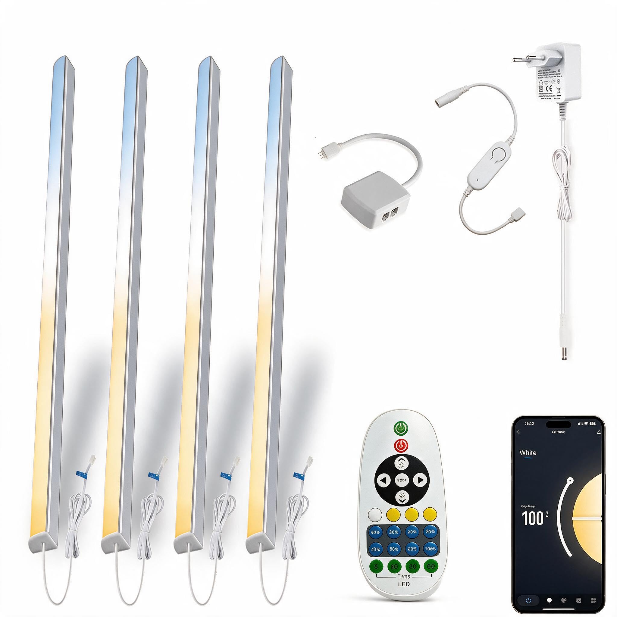 Cefrank – Kit de 4 Barras LED Inteligentes para Bajo Armario, Forma en V de 30 cm, Luz Regulable de 2700K a 6000K, 3W por Barra, con Control por App, Compatible con Alexa y Google Assistant