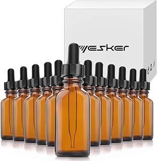 Amber Glass Bottles for Essential Oils with Glass Eye Dropper 60 ml (2oz) for Essential Oils, Chemistry Lab Chemicals, Colognes & Perfumes- Pack of 12