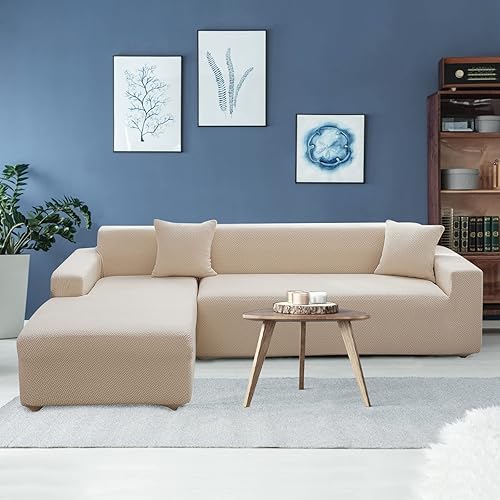 Miniatura 5 de OKYUK Funda para sofá modular en forma de L, 2 fundas de sofá jacquard de alta elasticidad de 3 + 3 asientos + 2 fundas de almohada, protector